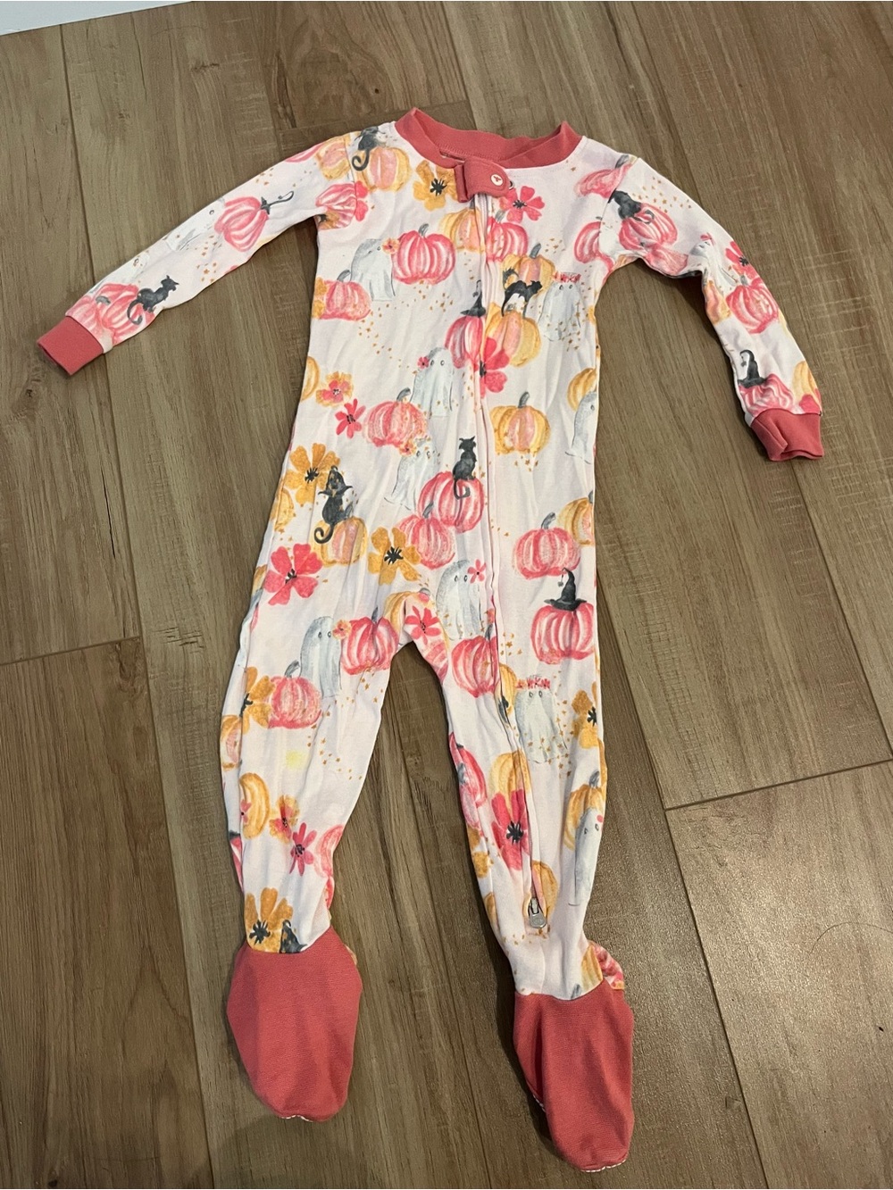 Burt’s Bees Kids Pumpkin Print Footed One-Piece Pajamas - Pink & Coral